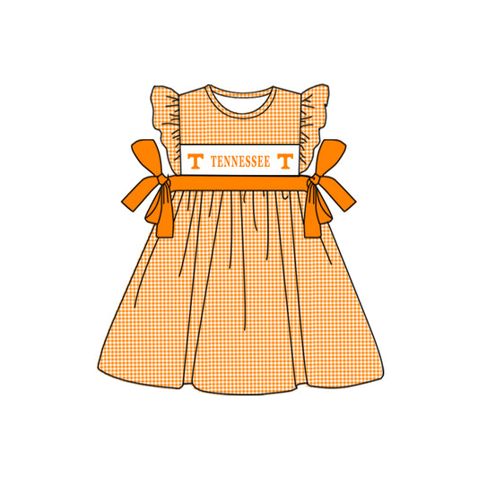 custom style football team orange checkered flutter sleeve girls dress