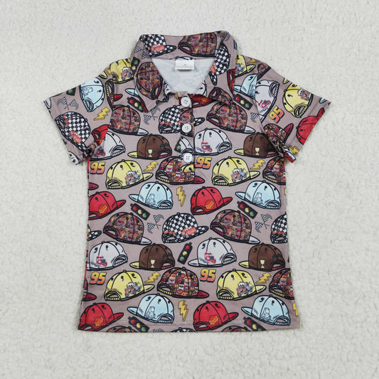 BT1228 cartoon car hat short sleeve boys top