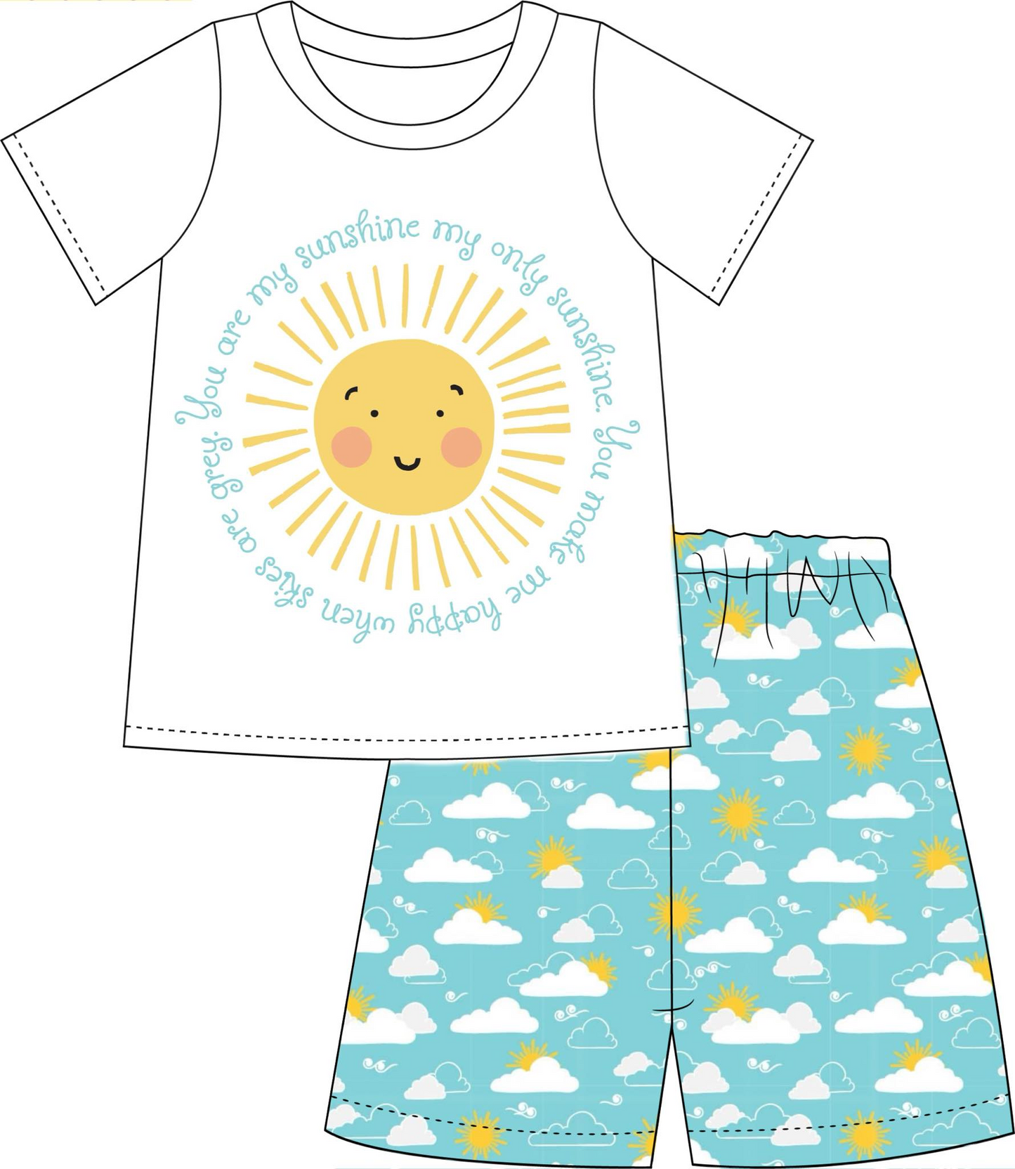 custom style cartoon sun short sleeve blue shorts boys set tat 6-8 weeks