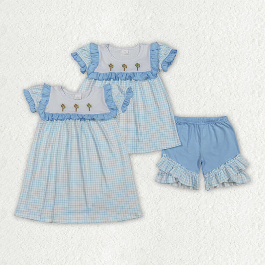 Easter Cross Blue Checkered Set/Dress Sibling Clothes RTS