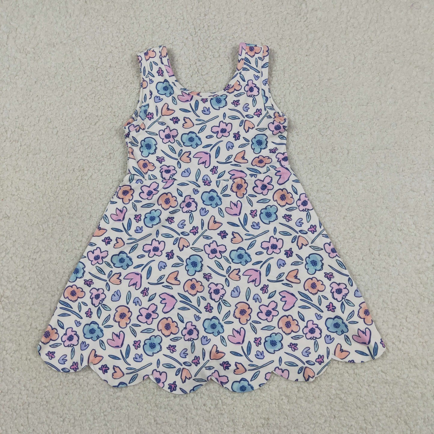 GSD3808 Yoga Scallop Flowers Sleeveless Skorts Girls Dress