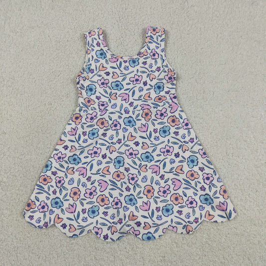 GSD3808 Yoga Scallop Flowers Sleeveless Skorts Girls Dress