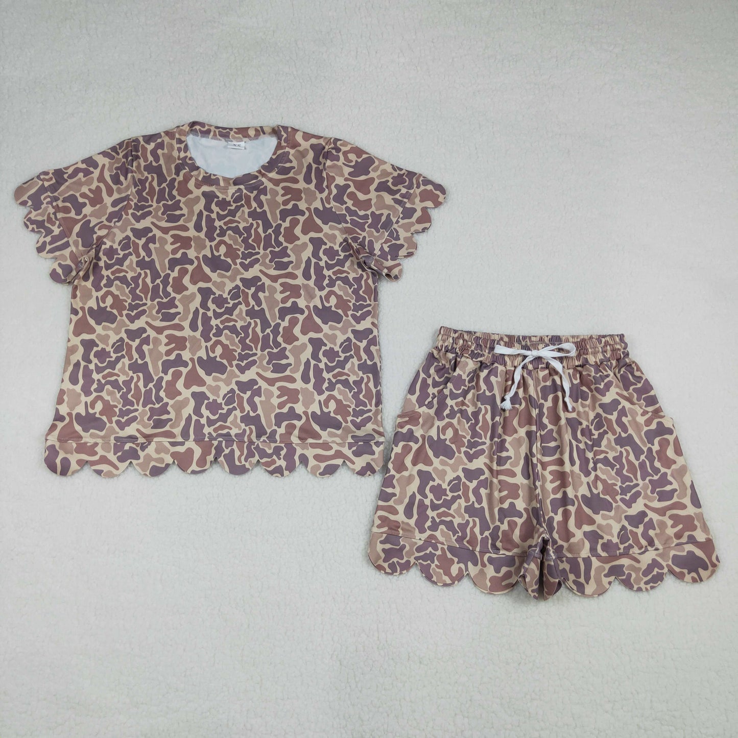 GSSO3233 Camo Scallop Short Sleeve Shorts Adult Women Pajamas