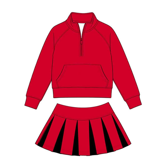 Custom Moq 3 Red Zipper Long Sleeve Skorts Girls Set