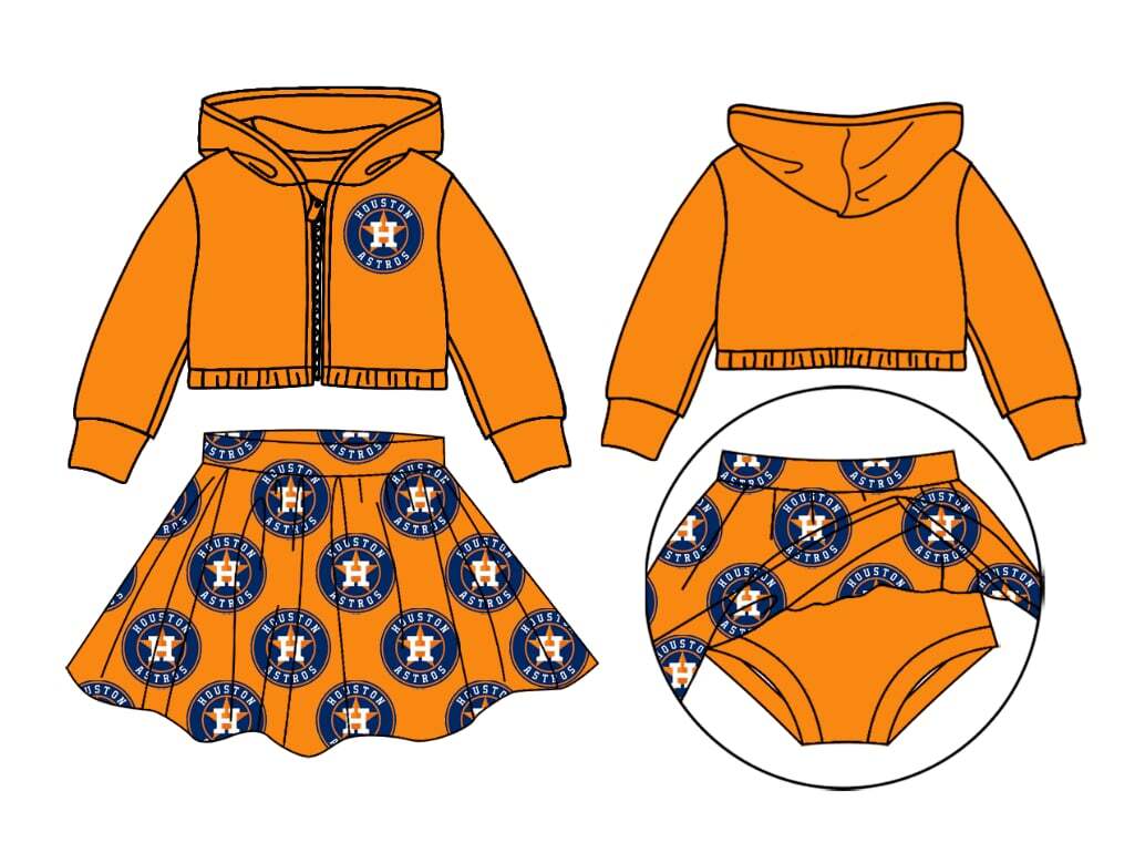 custom football H orange hooded coat skirt girls set