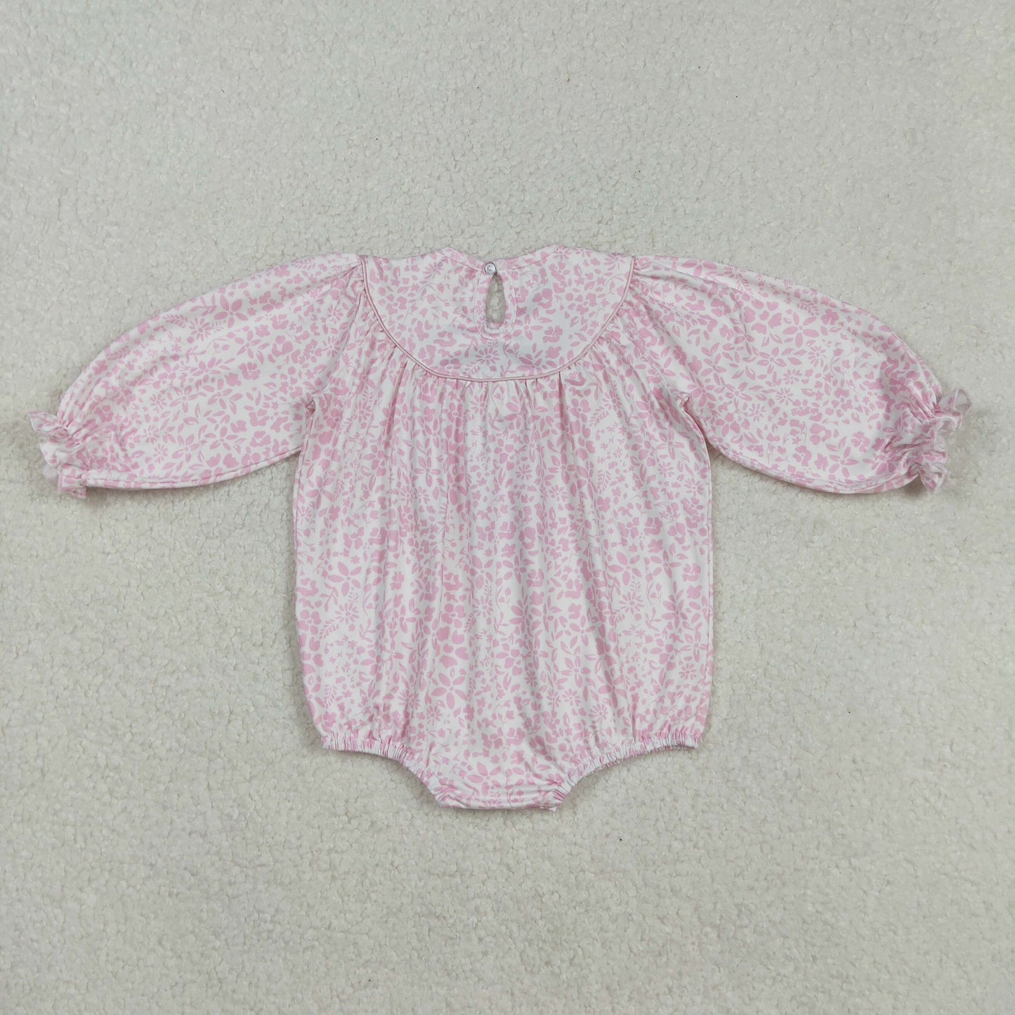 LR2184 smocked embroidery Thanksgiving turkey floral pink long sleeve girls romper