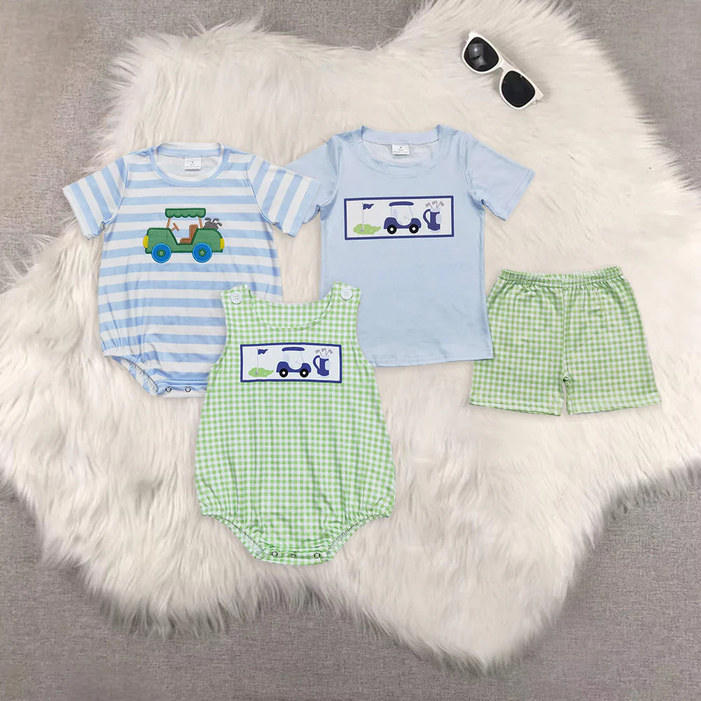 embroidery golf Summer boys set/romper RTS sibling clothes