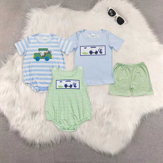 embroidery golf Summer boys set/romper RTS sibling clothes