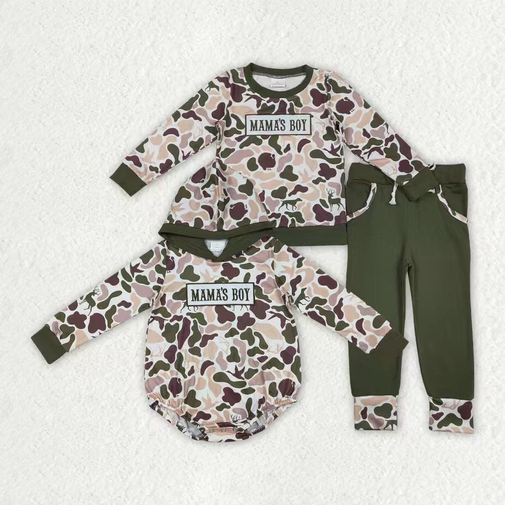 Embroidery Mama's Boy Camo Romper/Set RTS Sibling Clothes