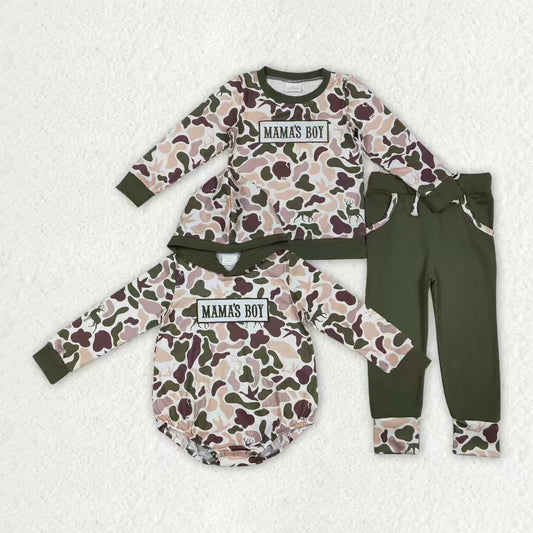 Embroidery Mama's Boy Camo Romper/Set RTS Sibling Clothes