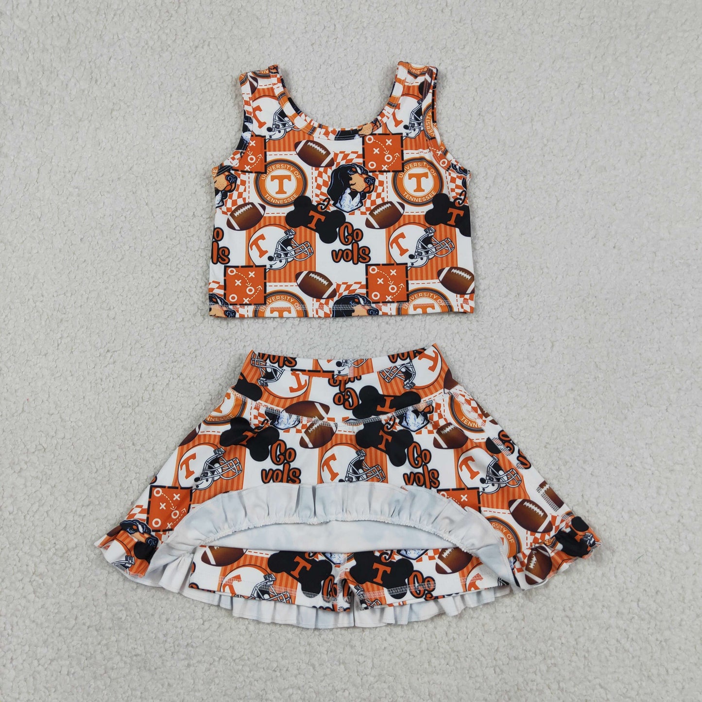 GSD3613 Yoga Football Item Red Yellow Sleeveless Skorts Girls Set