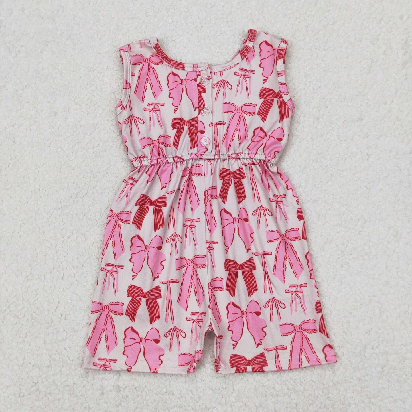 SR2670 pink red bows pockets sleeveless girls jumpsuits