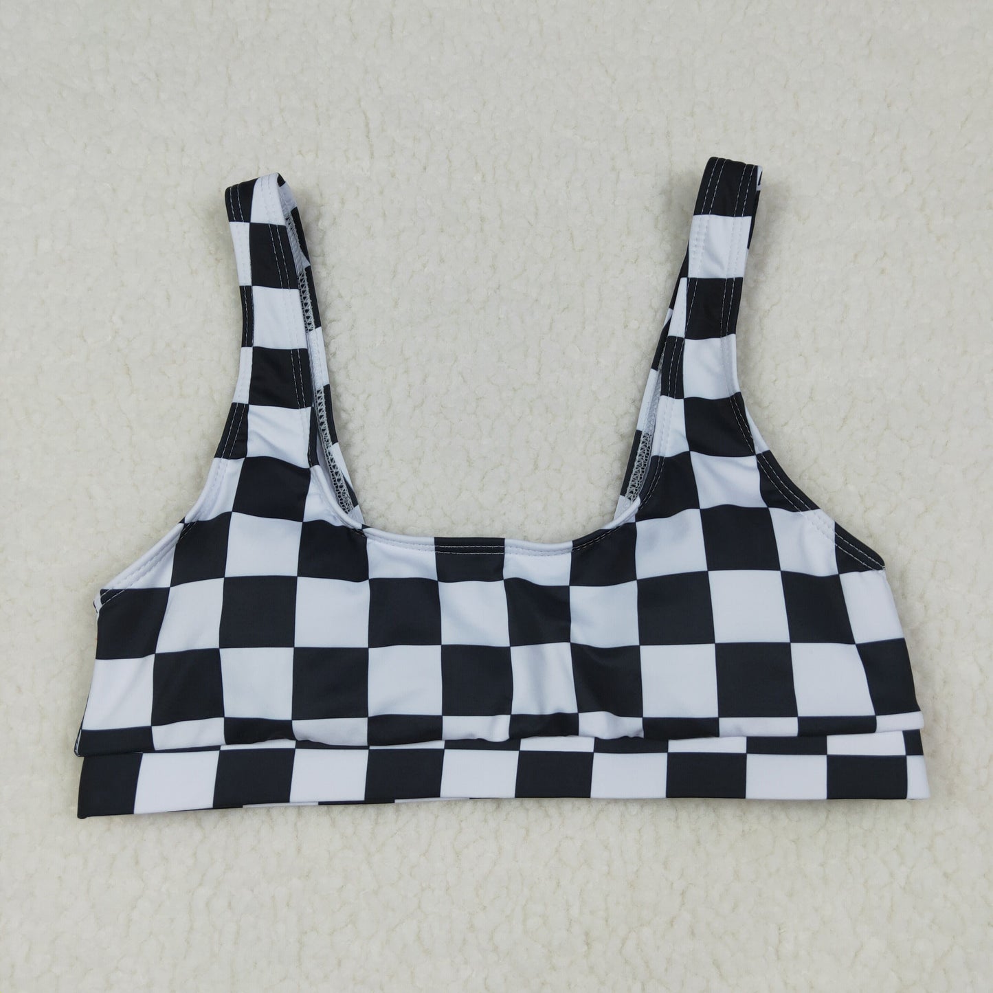 S0736 Black Checkered Adult Woman Swimsuits Top