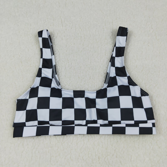 S0736 Black Checkered Adult Woman Swimsuits Top