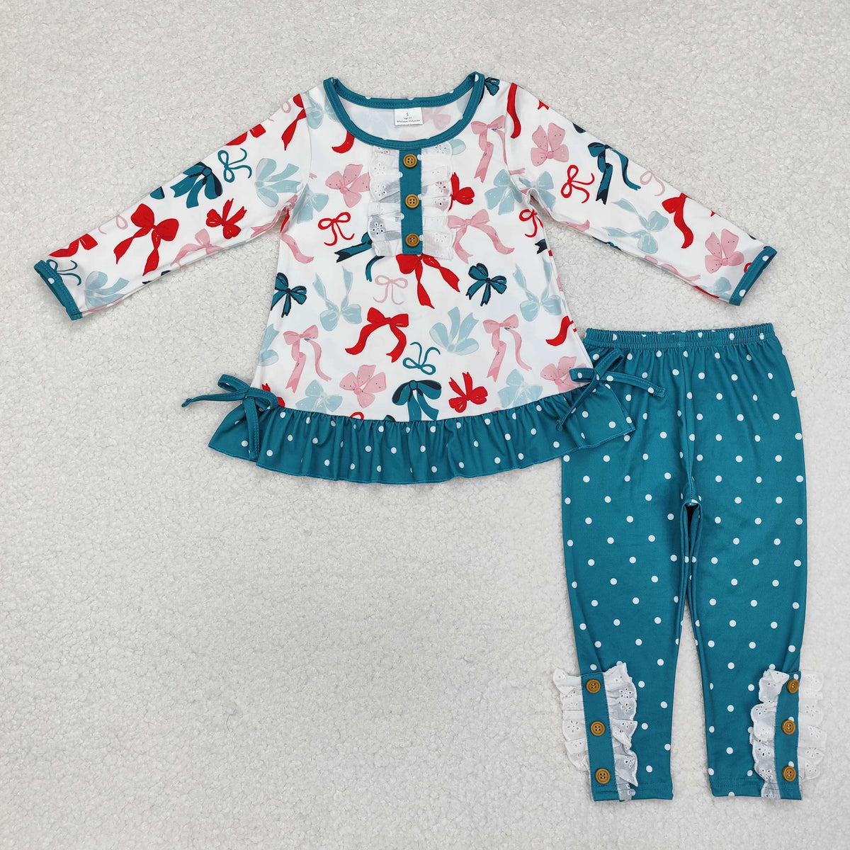 GLP1877 colorful boes long sleeve green dot pants girls set