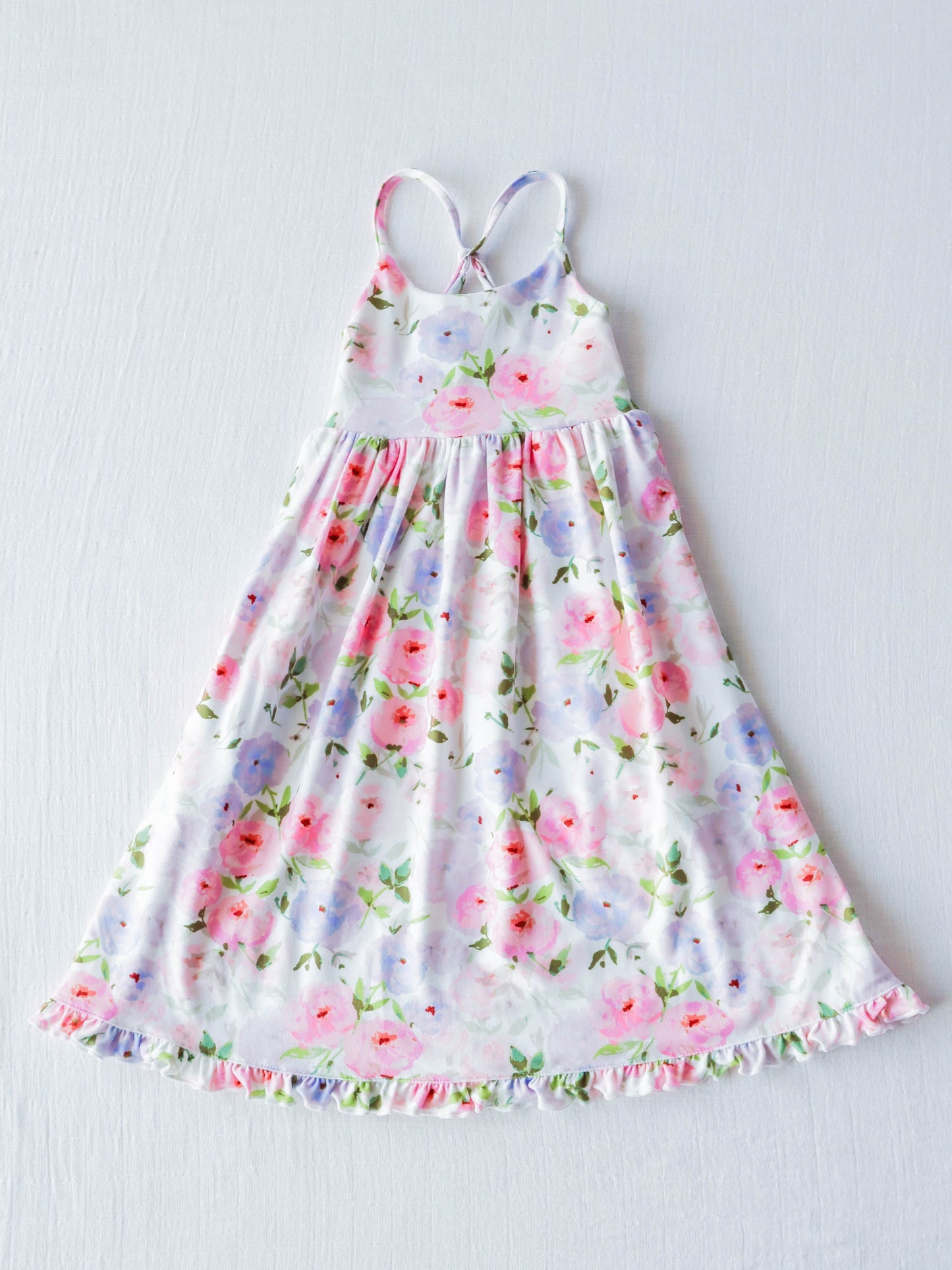 custom pink & blue flowers girls dress Summer (moq 3) tat 6-8 weeks