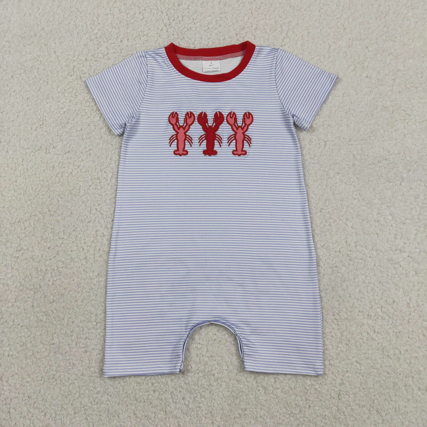 Embroidery SR4007 Crayfish Blue Short Sleeve Boys Romper