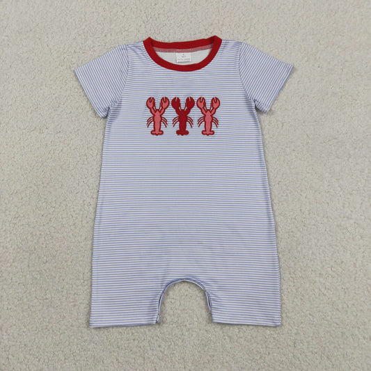 Embroidery SR4007 Crayfish Blue Short Sleeve Boys Romper