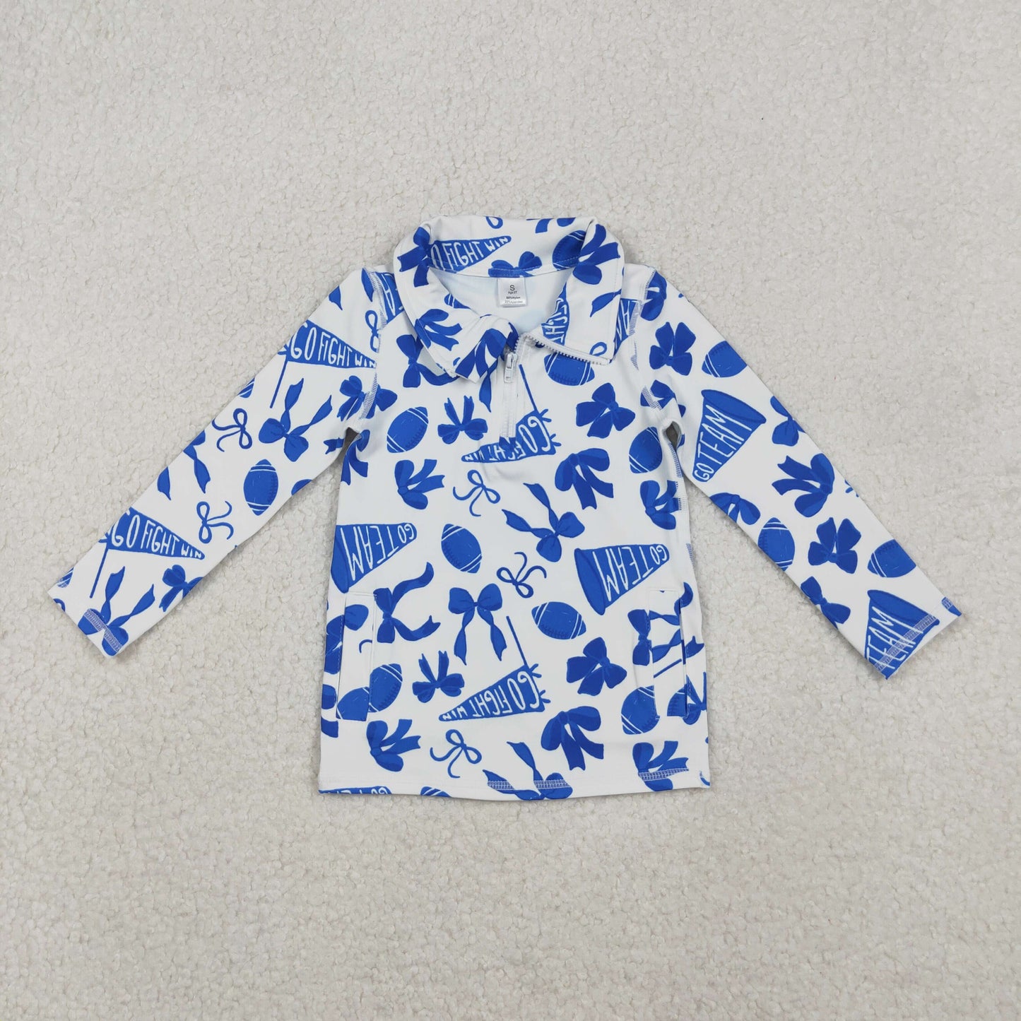 GT1195 yoga football blue bows zipper long sleeve girls top