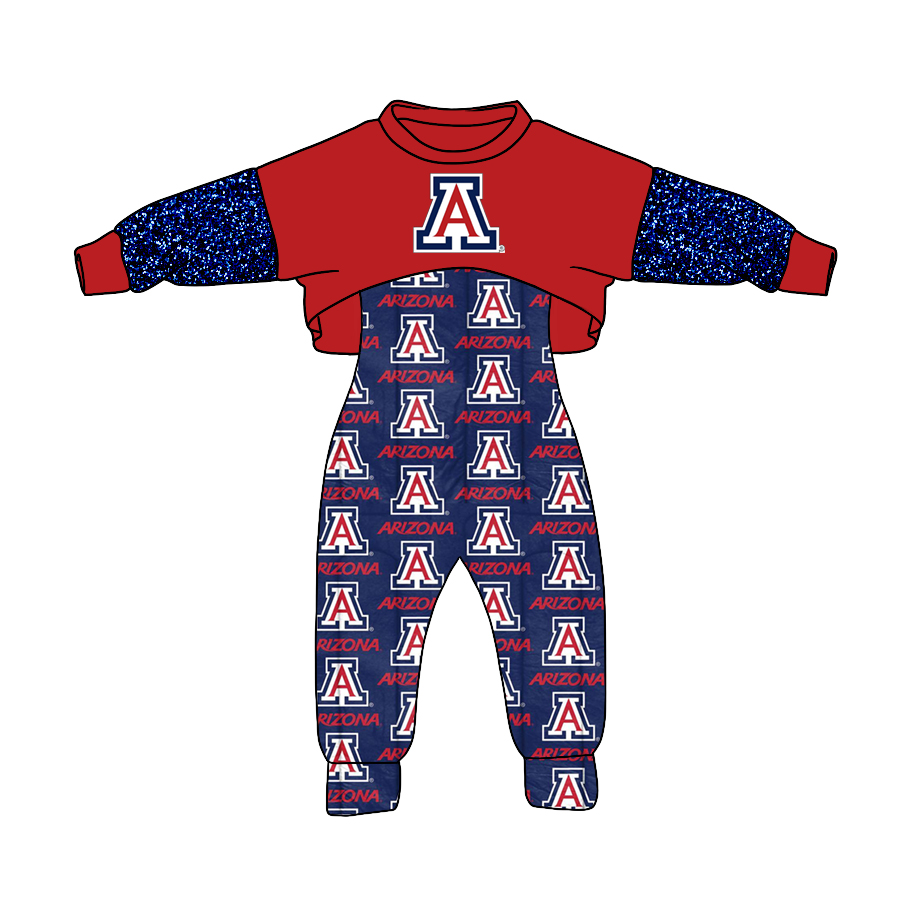 custom A arizona red blue long sleeve jumpsuits girls set