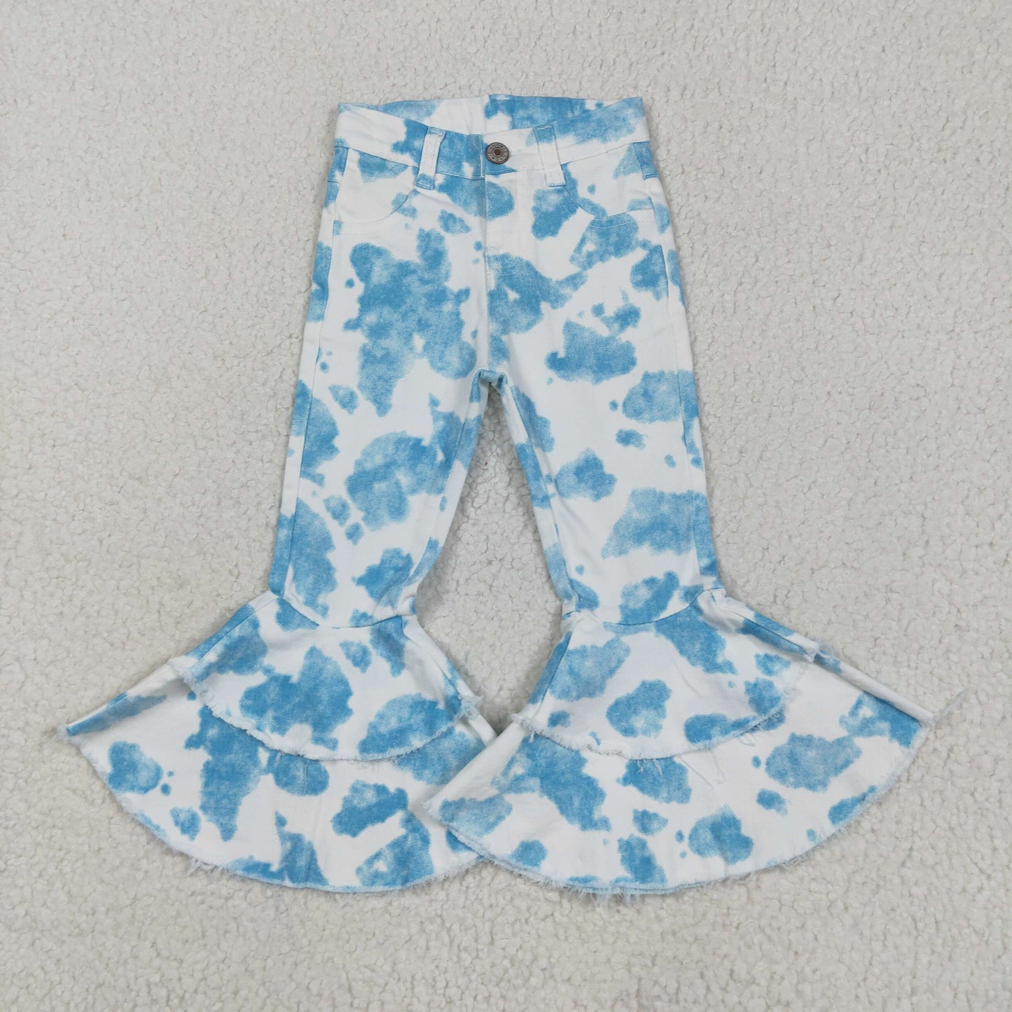 P0762 blue cow pattern girls bell-bottom jeans