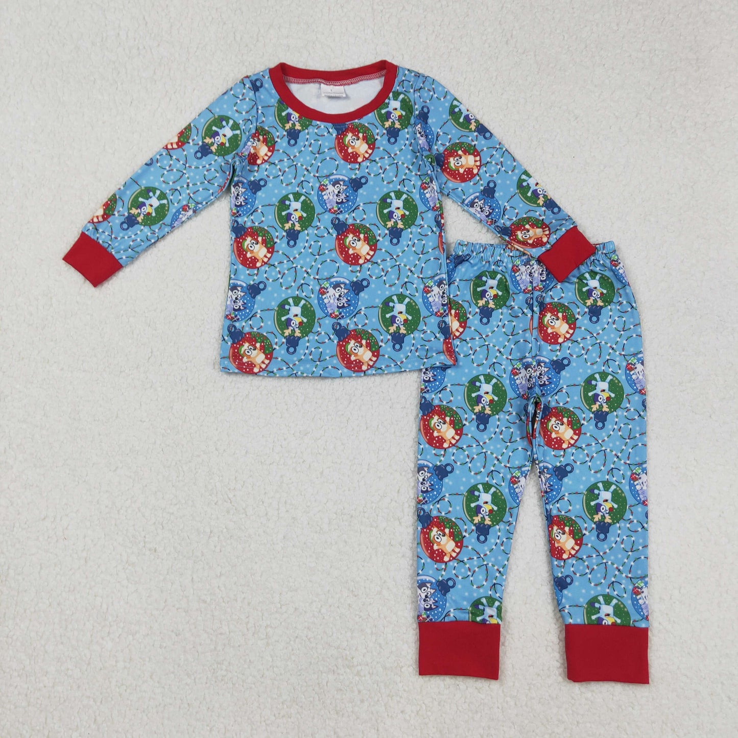 Custom moq 20 bamboo Christmas blue dog blue long sleeve pants boys pajamas