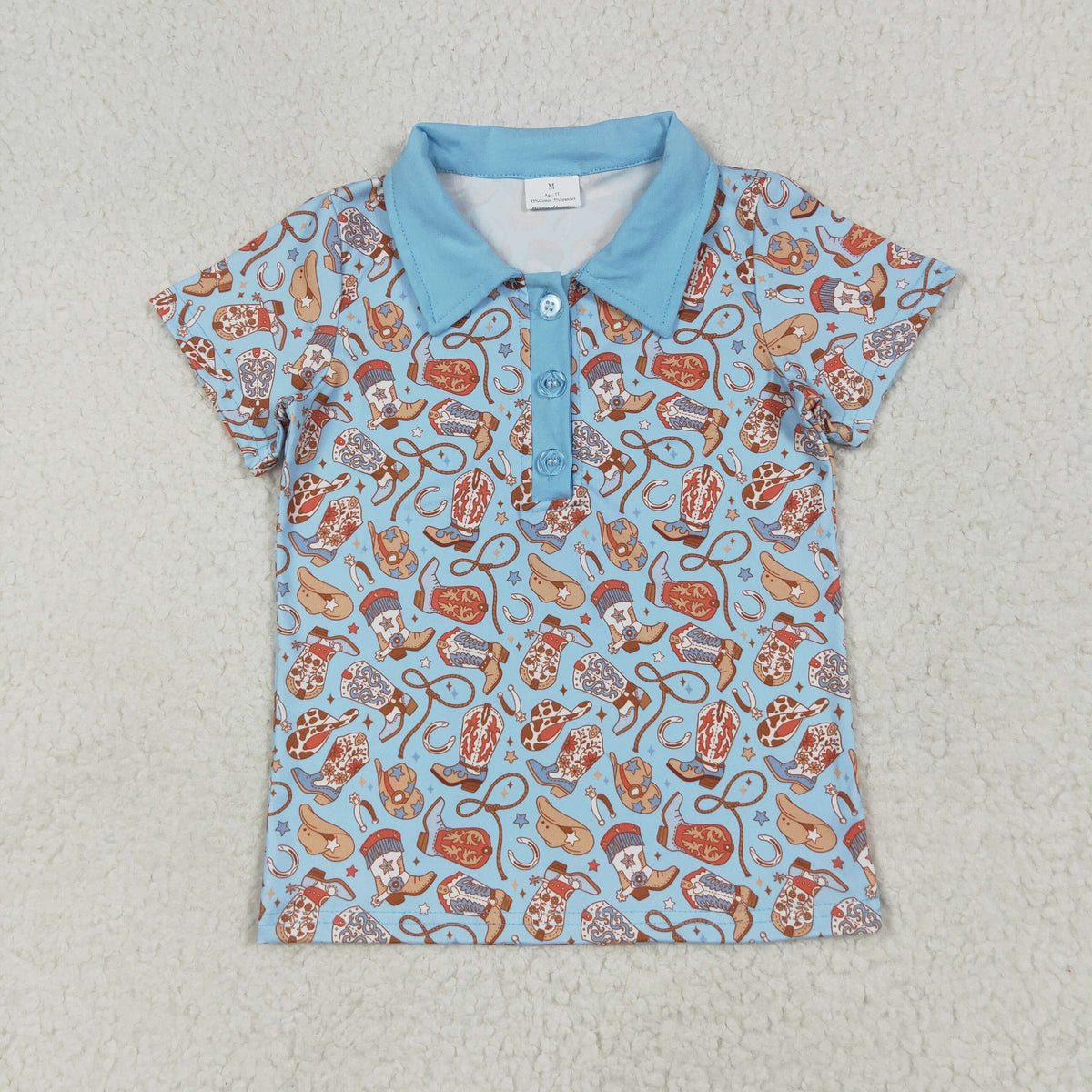 BT1256 Western boots hat blue short sleeve boys top