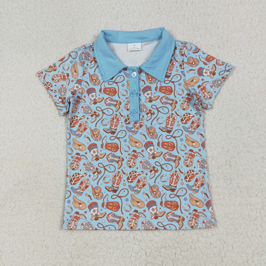 BT1256 Western boots hat blue short sleeve boys top