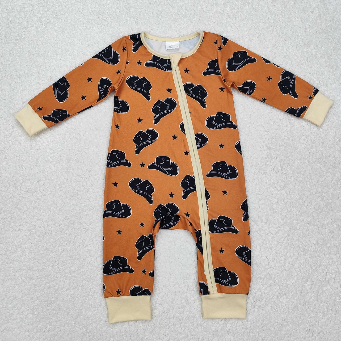LR1758 Western hat brown long sleeve zipper boys romper