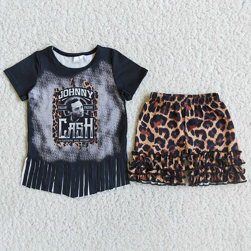 Singer Black Tassels Leopard Print Shorts Set