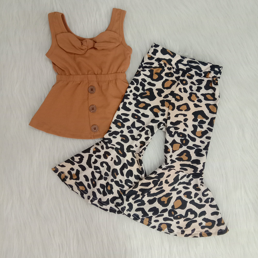 A18-3 Brown Sleeveless Top Match Leopard Print Girls Outfits