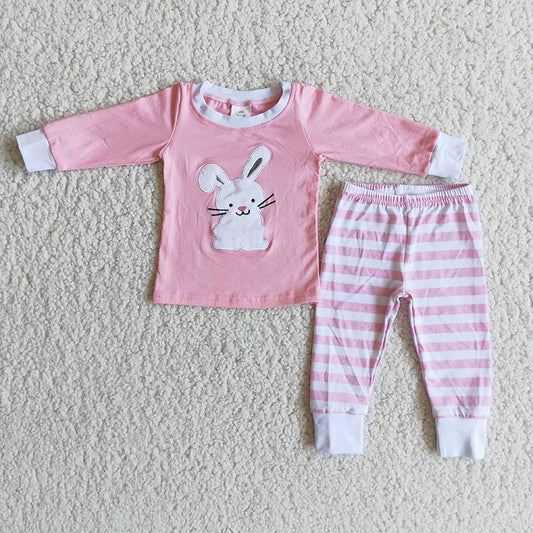 6 B8-25 Girls Pink Embroidery Rabbit Easter Pajamas