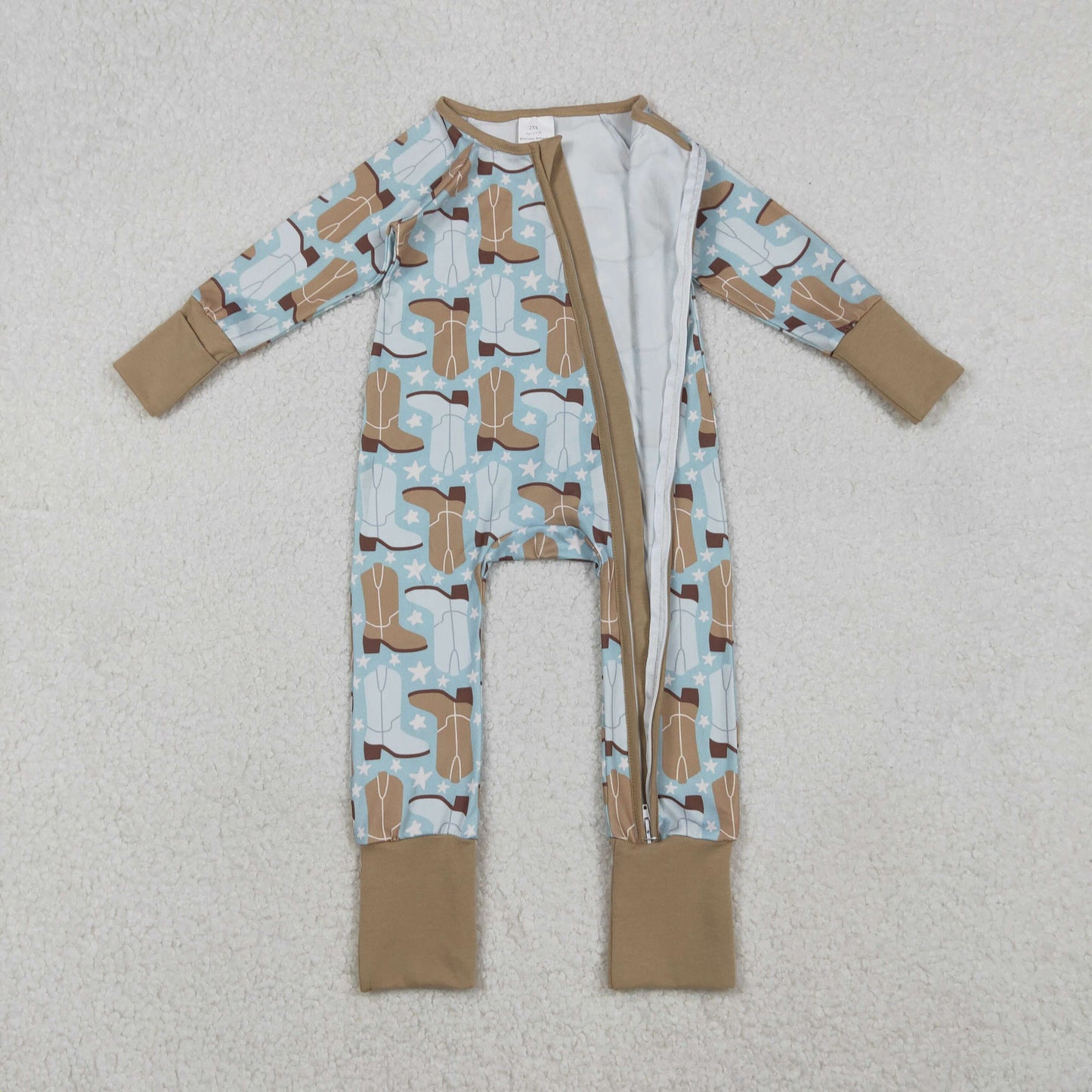 LR2734 Western boots star blue khaki zipper long sleeve boys romper