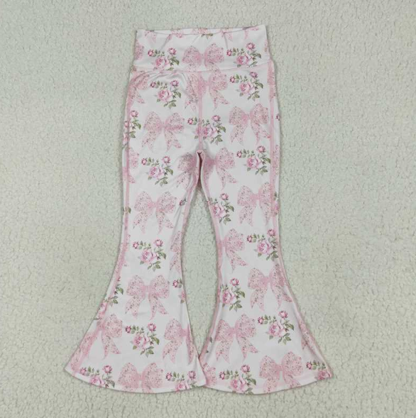 P0768 yoga pink bows flowers girls pants