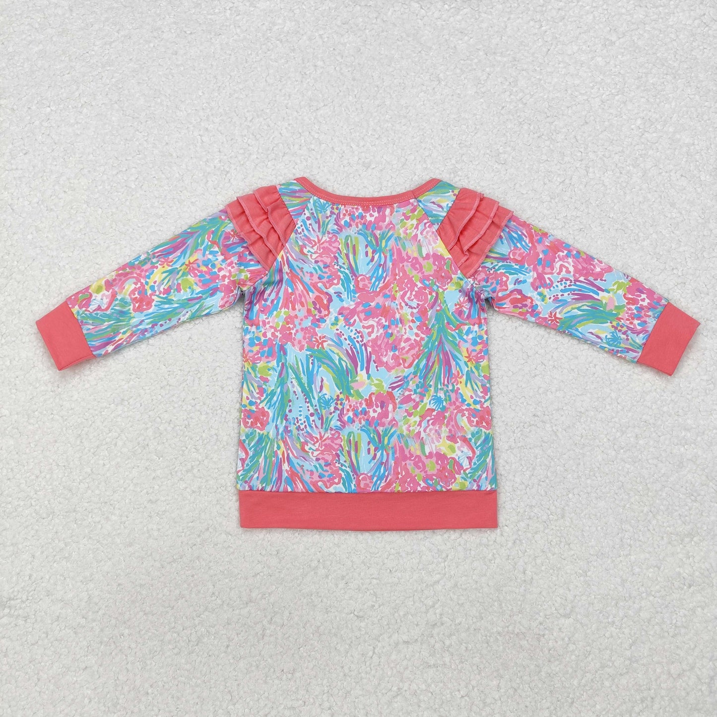 GT0766 colorful flowers print pink long sleeve girls top girls pullover