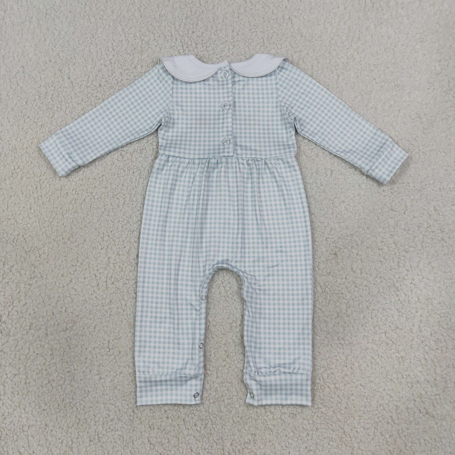 Embroidery LR3105 Thanksgiving Turkey Pukmpkin Pie Checkered Long Sleeve Girls Romper