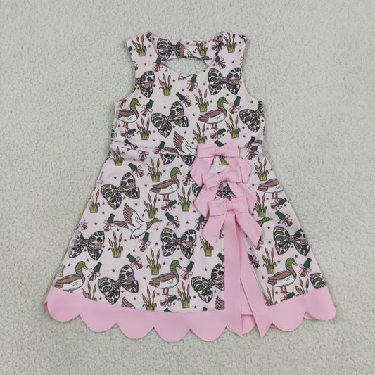 GSD4009 Yoga Scallop Camo Bows Mallard Shorts Sleeveless Girls Dress