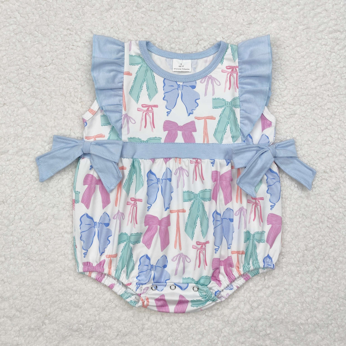 SR2027 colorful cute bows flutter sleeve girls blue bows romper