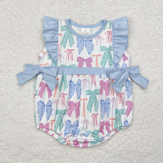 USA SHOP SR2027 colorful cute bows flutter sleeve girls blue bows romper