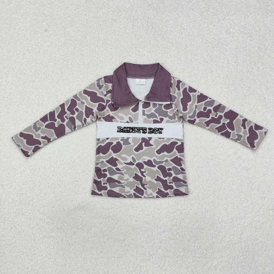 embroidery BT1001 daddy's boys dark grey camo zipper long sleeve boys pullover