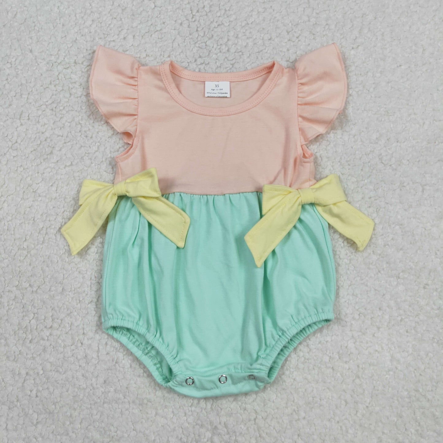 SR3662 Blue Yellow Mint Green Flutter Sleeve Girls Romper