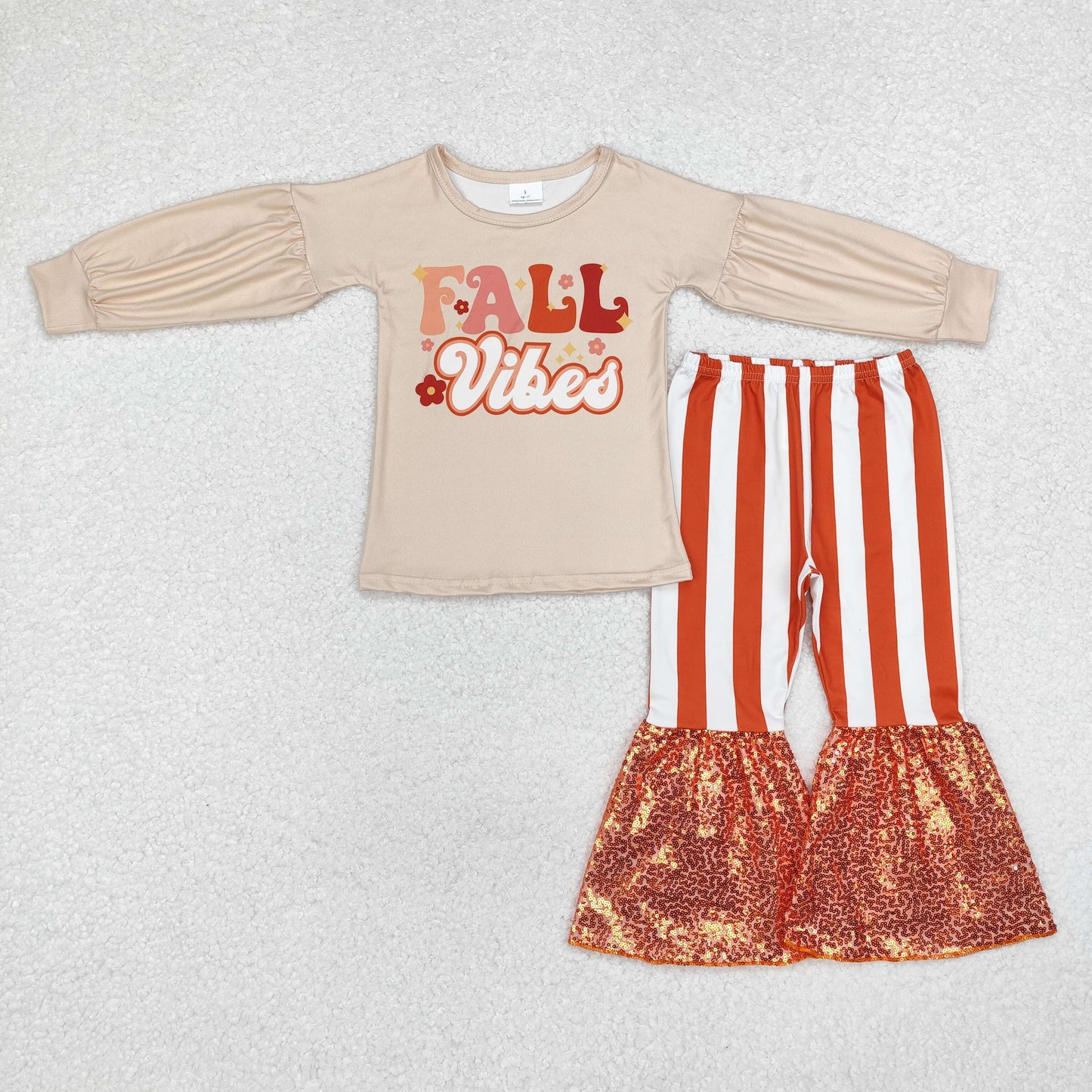 GLP1527 Fall vibes long sleeve orange striped sequin pants girls set