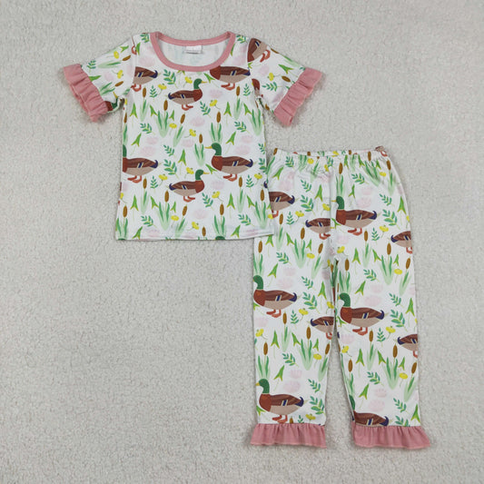 GSPO1252 Mallard Red Short Sleeve Pants Girls Pajamas