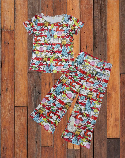 custom moq 3 cartoon Dr elephant red short sleeve pants girls set