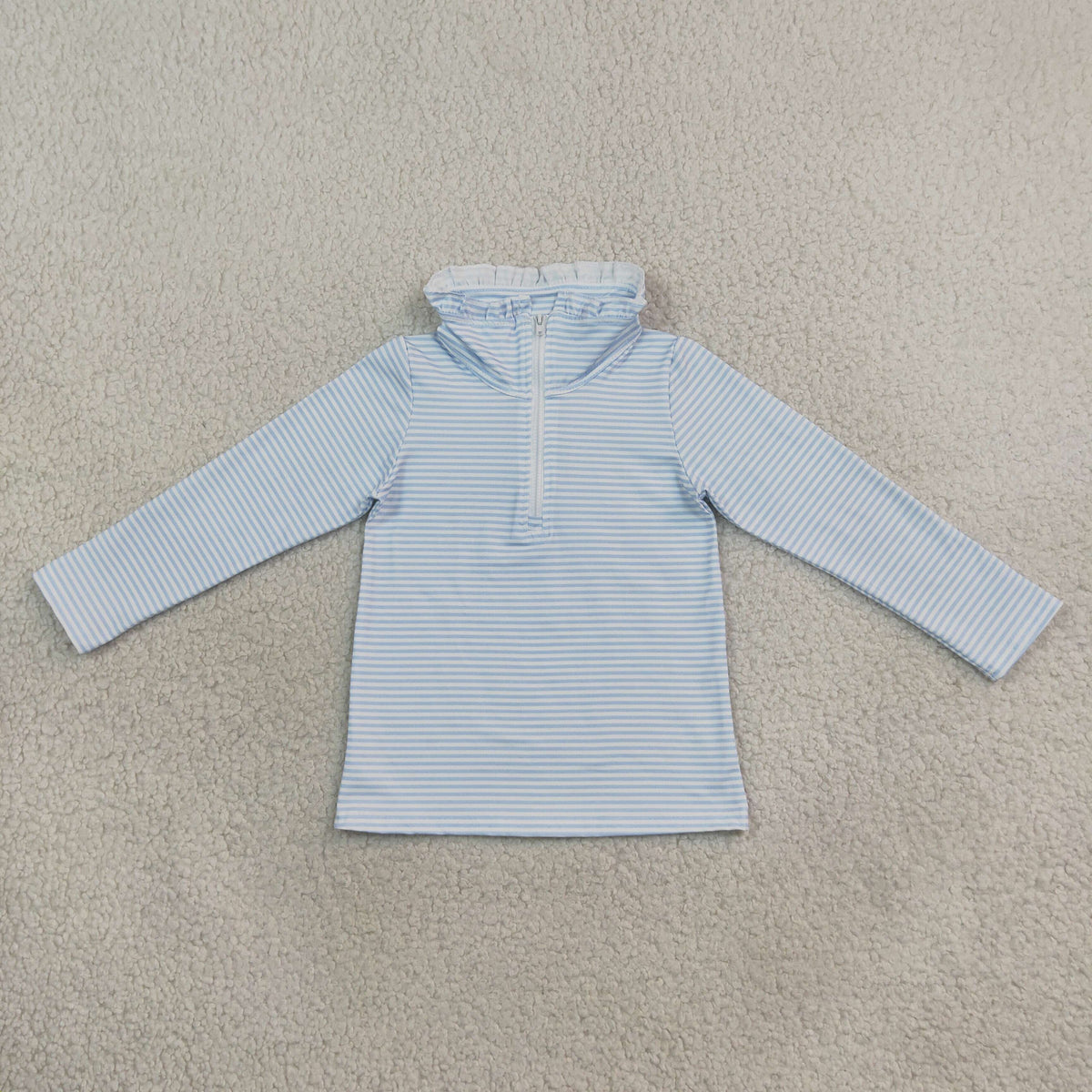 GT1755 Blue Striped Zipper Long Sleeve Girls Top