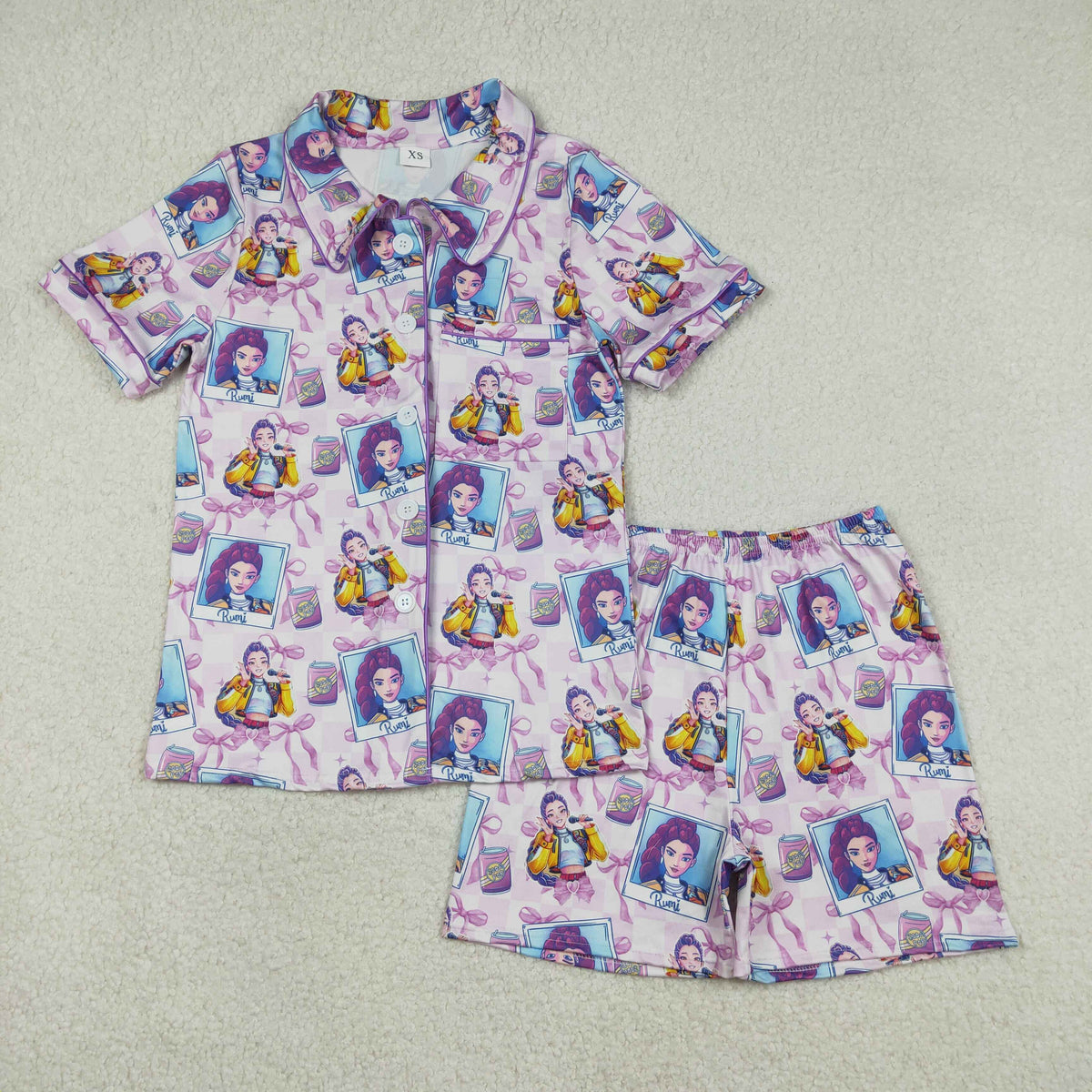 GSSO2962 Hunter K Purple Bows Short Sleeve Shorts Adult Women Pajamas