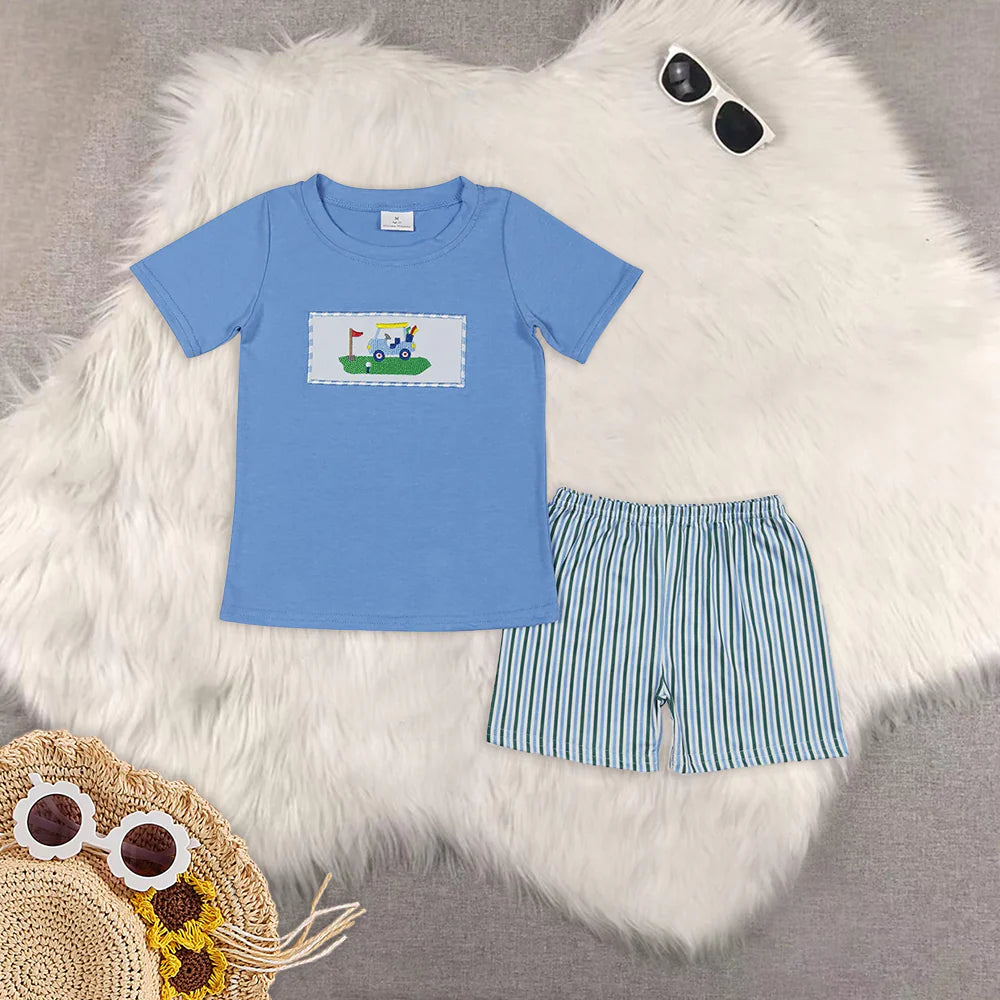 cartoon golf Summer girls/boys set Sibling Clothes RTS
