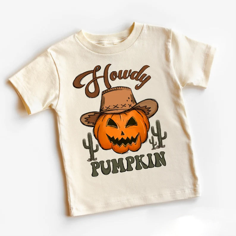 custom Halloween Werstern Howdy Pumpkin Kid T-shirt