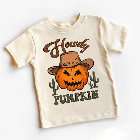custom Halloween Werstern Howdy Pumpkin Kid T-shirt