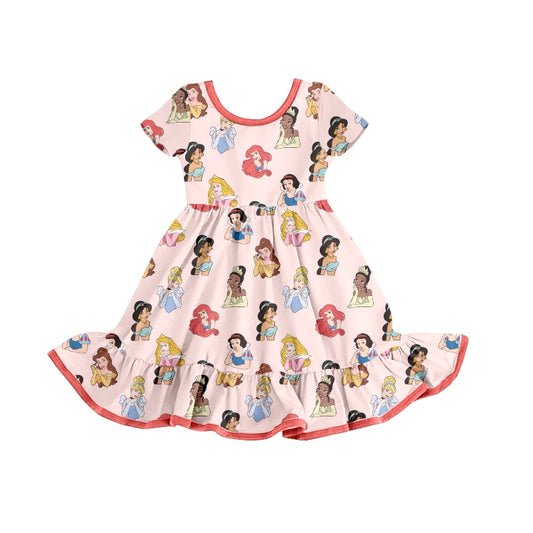 custom Cartoon Princess Pink Short Sleeve Girls Dress